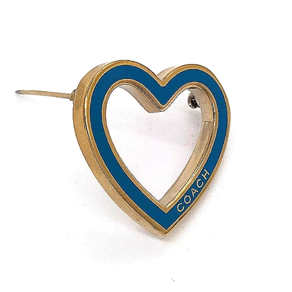 COACH Vintage Heart Pin Brooch in Sky Blue and Gold Tone Purse Backpack Charm - Picture 4 of 8